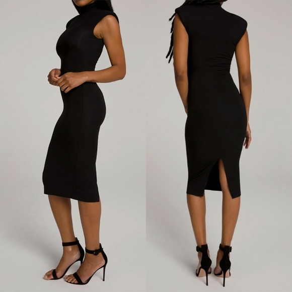 NWT GOOD AMERICAN | Feminine Power Mock Neck Midi Dress in Black | Size 3 (L) - Picture 1 of 13